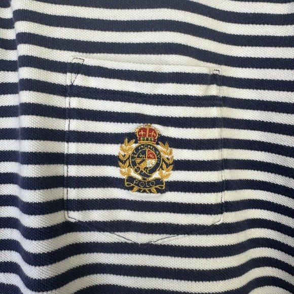 Vtg Polo Ralph Lauren Mens XXL Polo Crest Lisle Polo Shirt Navy Stripe - Picture 8 of 9